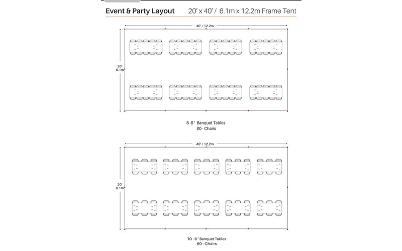 20x40 framed tent with rectangle tables